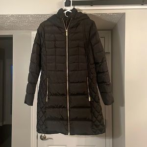 Michael Kors Hooded Packable Down Puffer Coat - Black and Gold Lining